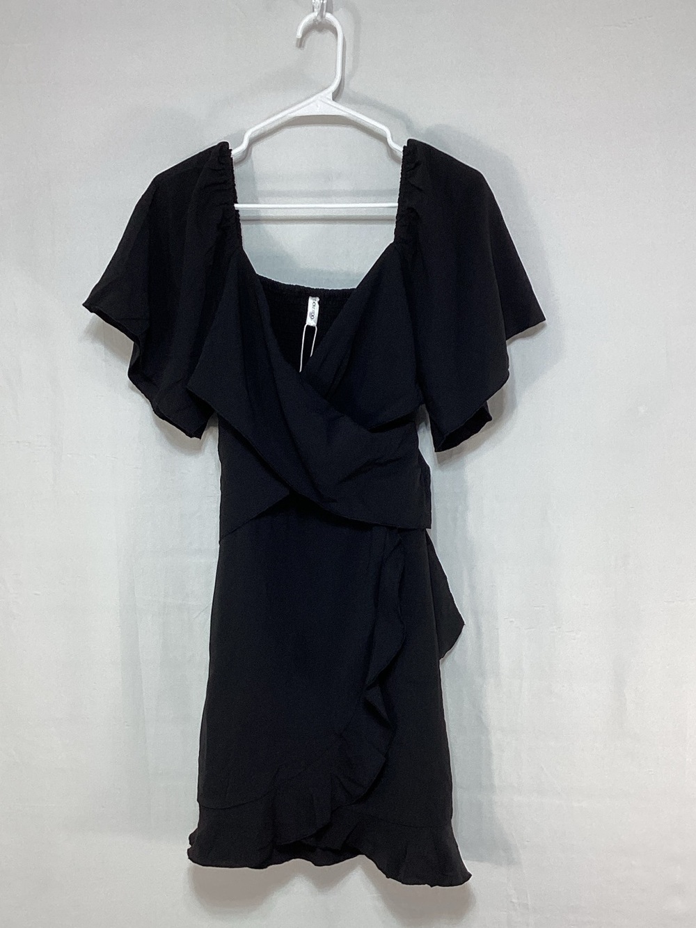 NWT Dokotoo Large Black Flutter Sleeve Wrap Mini Dress